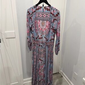 Spell Blue and Pink Patterned Long Sleeve Dress
